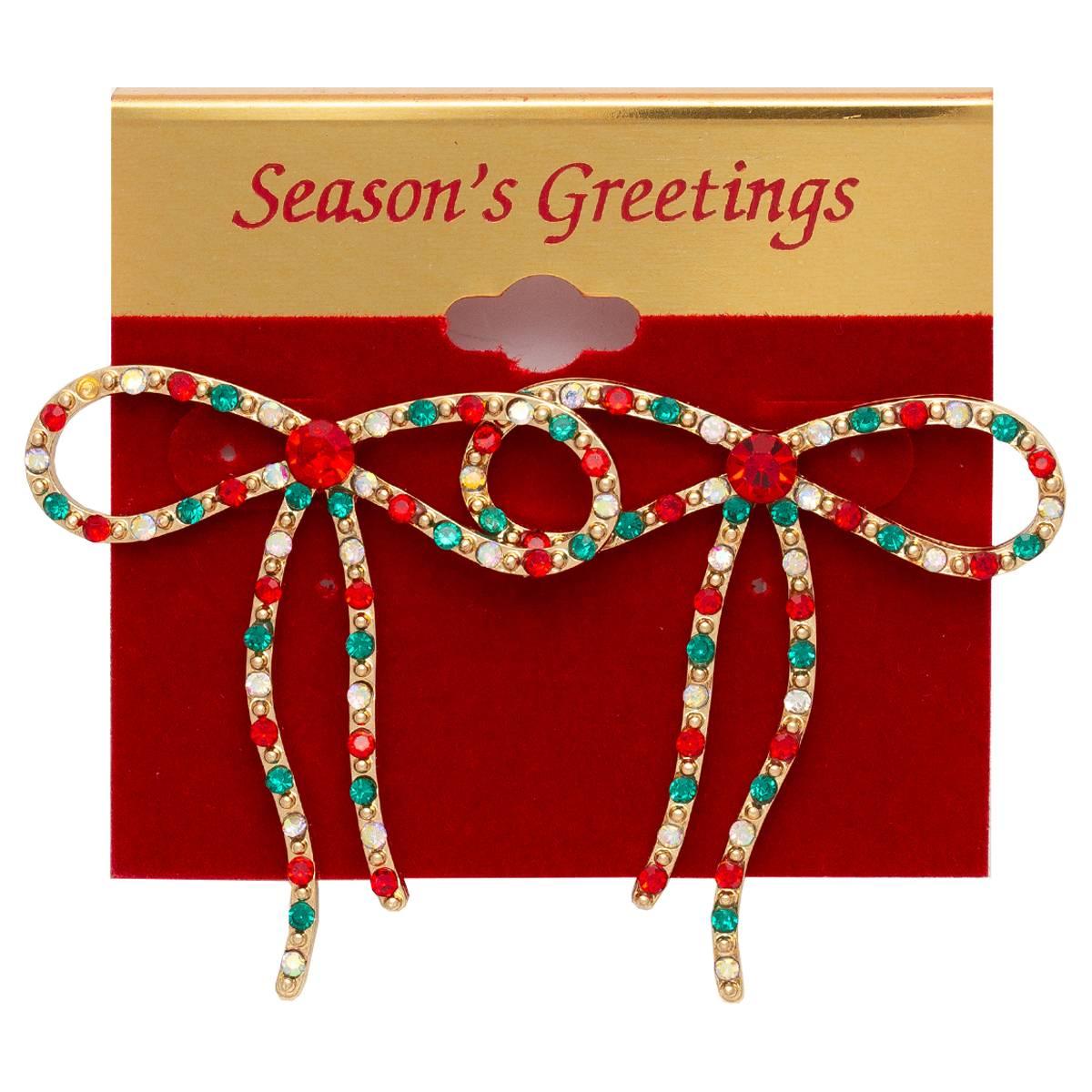 Bow Rhinestone Christmas Earrings