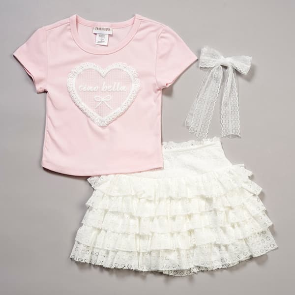 Girls (7-12) Tween Diva Ciao Bella Tee w/ Lace Skort Set