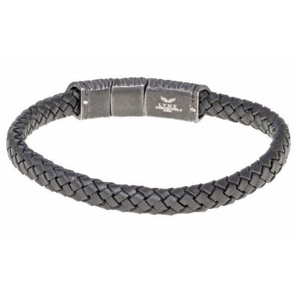 Mens Lynx Black Braided Leather Bracelet