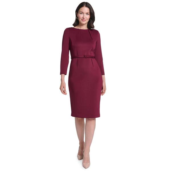Womens Calvin Klein Long Sleeve Pleated Top Crepe Midi Dress