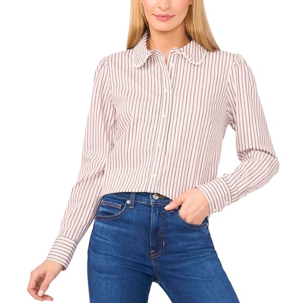 Womens Cece Long Sleeve Stripe Button Down