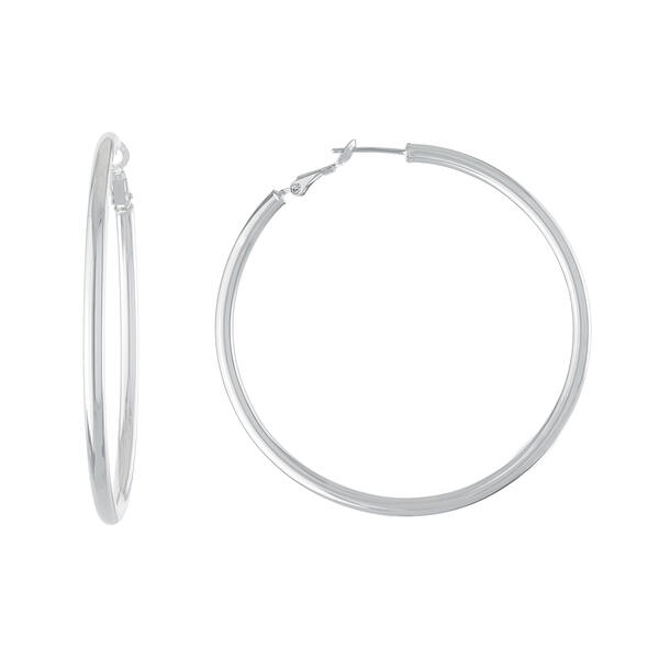 Silver Plated 70mm Tube Hoop Clutchless Hoop Earrings - image 