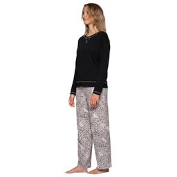 Womens HUE® Long Sleeve Black Jersey Waffle Pajama Set