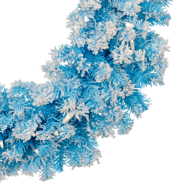 Northlight Pre-Lit Sky Blue Flocked Pine  Christmas Wreath
