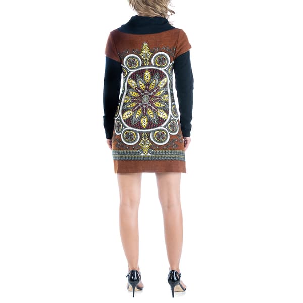 Womens 24/7 Comfort Apparel Cowl Neck Circle Print A-Line Dress
