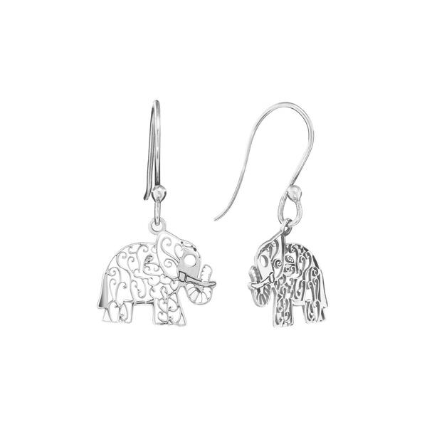Athra Sterling Silver Laser Cut Elephant Drop Earrings - image 