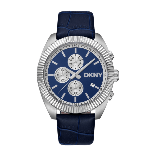 Mens DKNY Bezel Chronograph Blue Leather Watch - DK1G134L0025