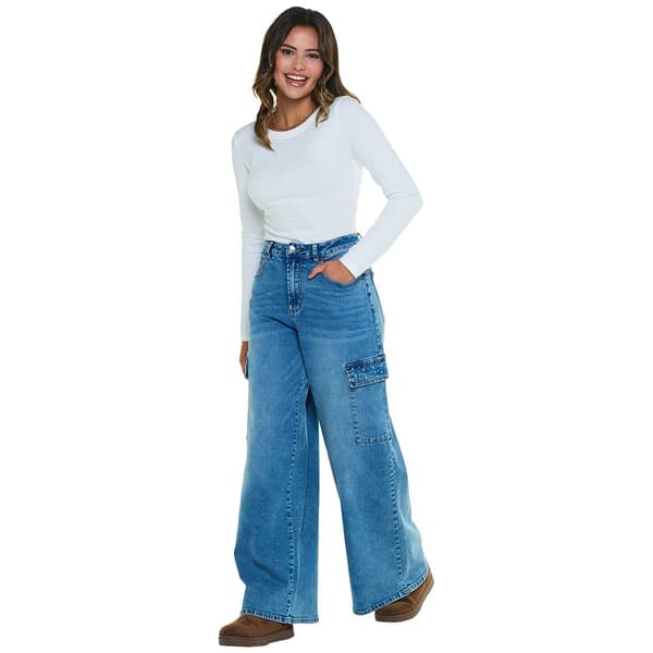 Juniors Madden Girl Cargo Wide Leg Jeans w/ Rhinestones