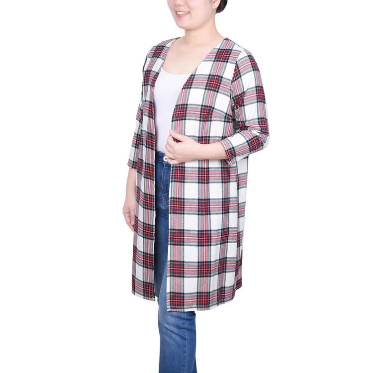 P/H 8/25 Petite NY Collection 3/4 Sleeve Plaid Brushed Cardigan