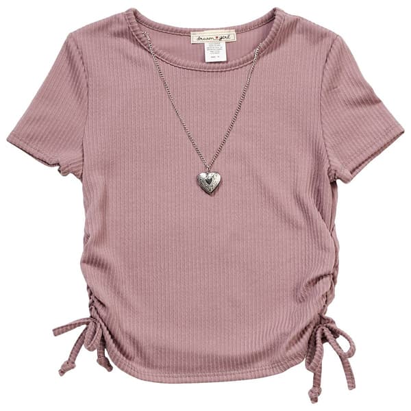 Girls (7-12) Dream Girl Side Cinch Tee w/ Heart Locket Necklace