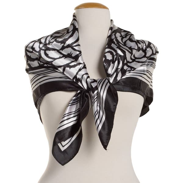 Womens Renshun 90cm Floral Silky Square Scarf - Black/White - image 