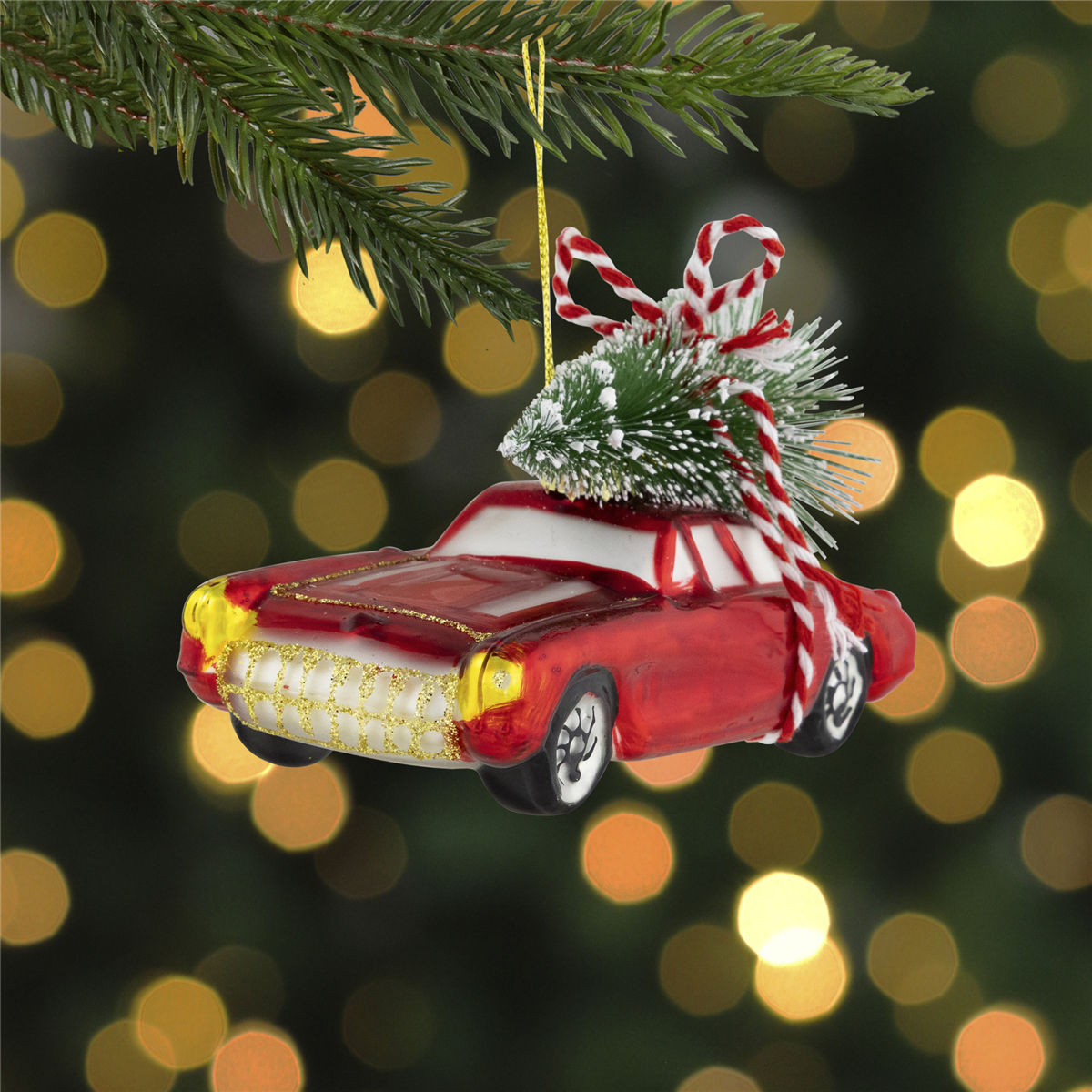 Northlight 5in Red Vintage Car with Christmas Tree Glass Ornament