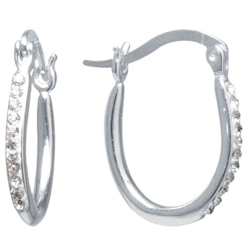 Sterling Silver & Clear Crystal Hoop Earrings - image 