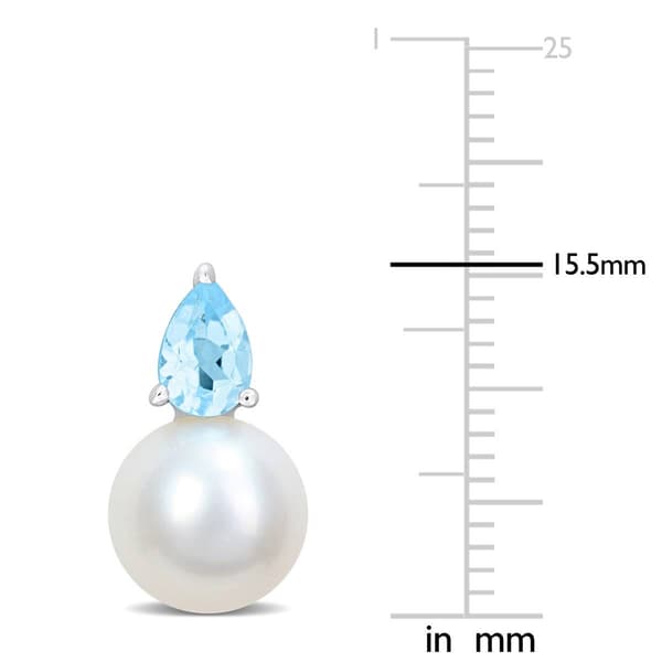 Gemstone Classics™ Freshwater Pearl & Blue Topaz Stud Earrings