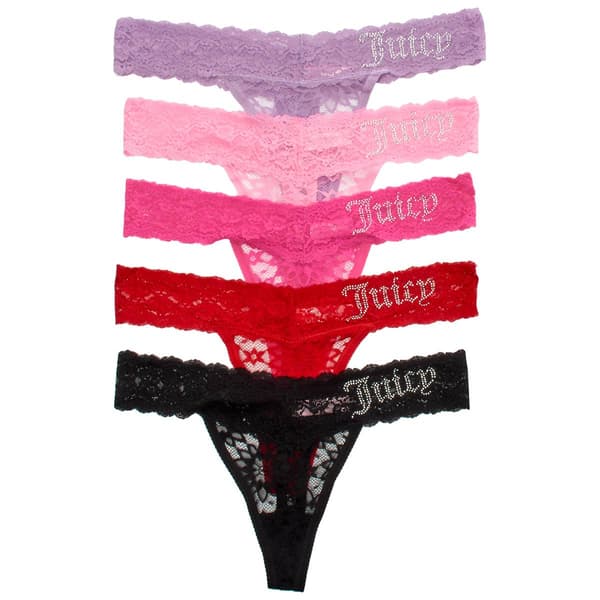 Womens Juicy Couture 5pk Rhinestone Thong Panties - JC9889-5PKEP - image 