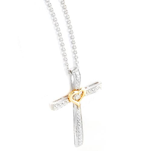 Diamond Classics(tm) 1/10ctw. Diamond Silver & 10kt. Cross Pendant - image 
