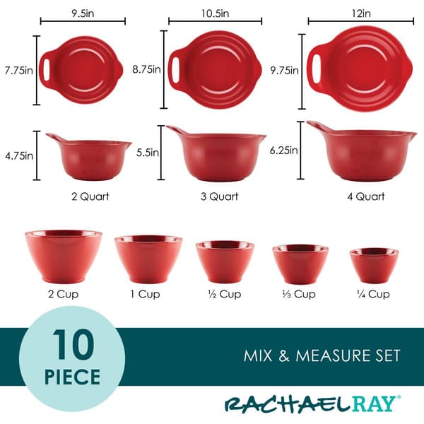 Rachael Ray 10pc. Mix &amp; Measure Mixing Bowl Set - Red