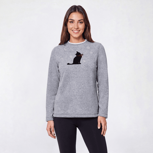 Womens Bonnie Evans Christmas Cat Fleece Sweater - image 
