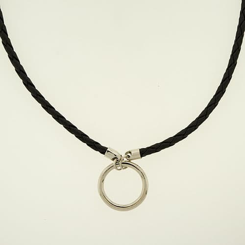 Wearable Art Black Braid with Silver Ring Necklace - image 