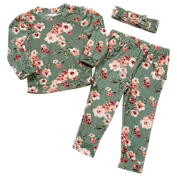Toddler Girl Little Lass&#40;R&#41; 2pc. Floral Plush Set w/ Headband - image 