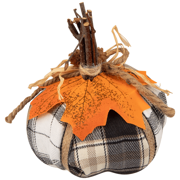 Northlight Plaid Pumpkin with Leaf Fall Harvest Pumpkin Decor