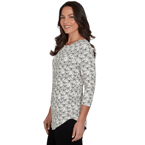 Womens Emaline Key Items 3/4 Sleeve Boat Neck Bow Tee