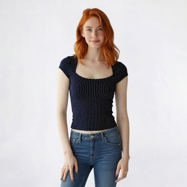 Juniors Madden Girl Cap Sleeve Polka Dot Square Neck Tee - image 