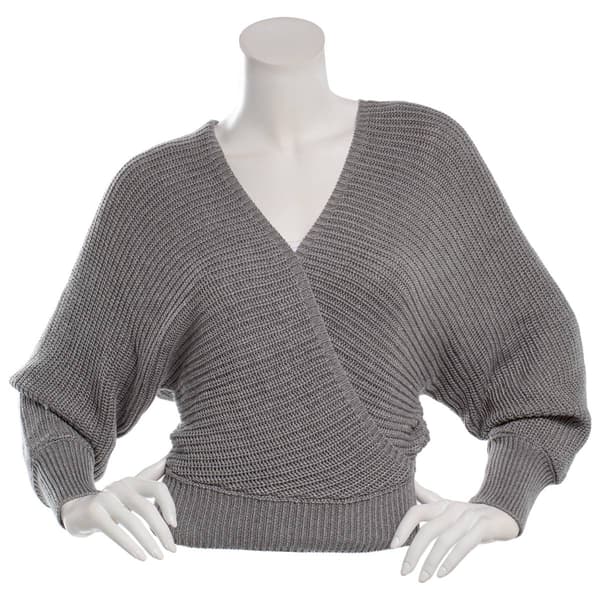 Juniors Derek Heart Shaker Balloon Sleeve Tie Back Wrap Sweater