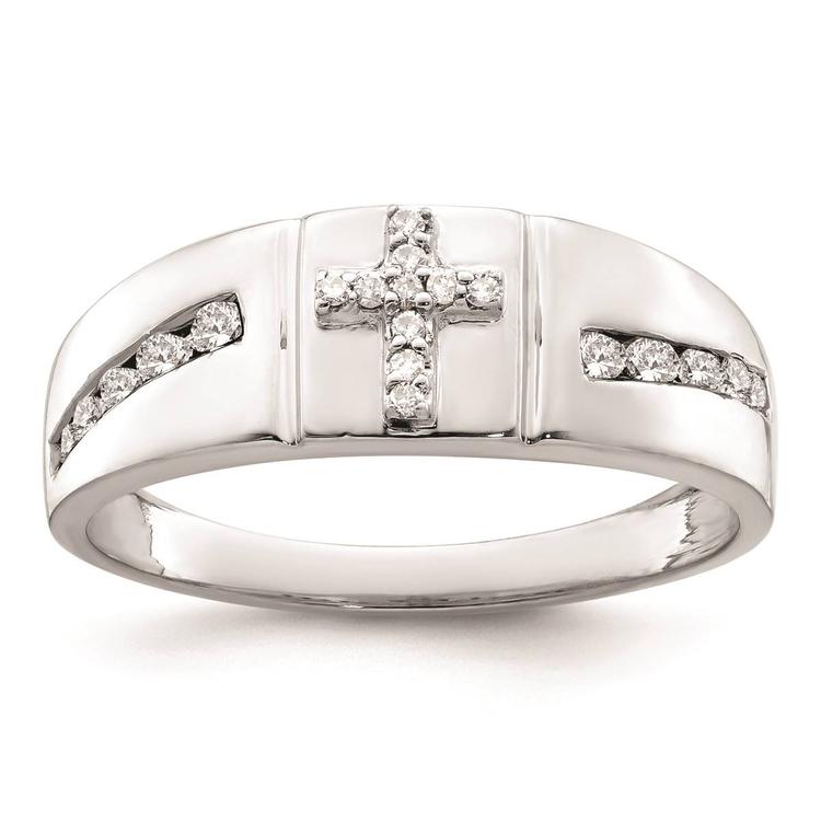 Mens Pure Fire 14kt. White Gold Lab Grown Diamond Cross Ring