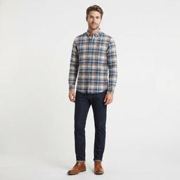 Mens Chaps Double Brush Stretch Flannel Shirt - White Sand