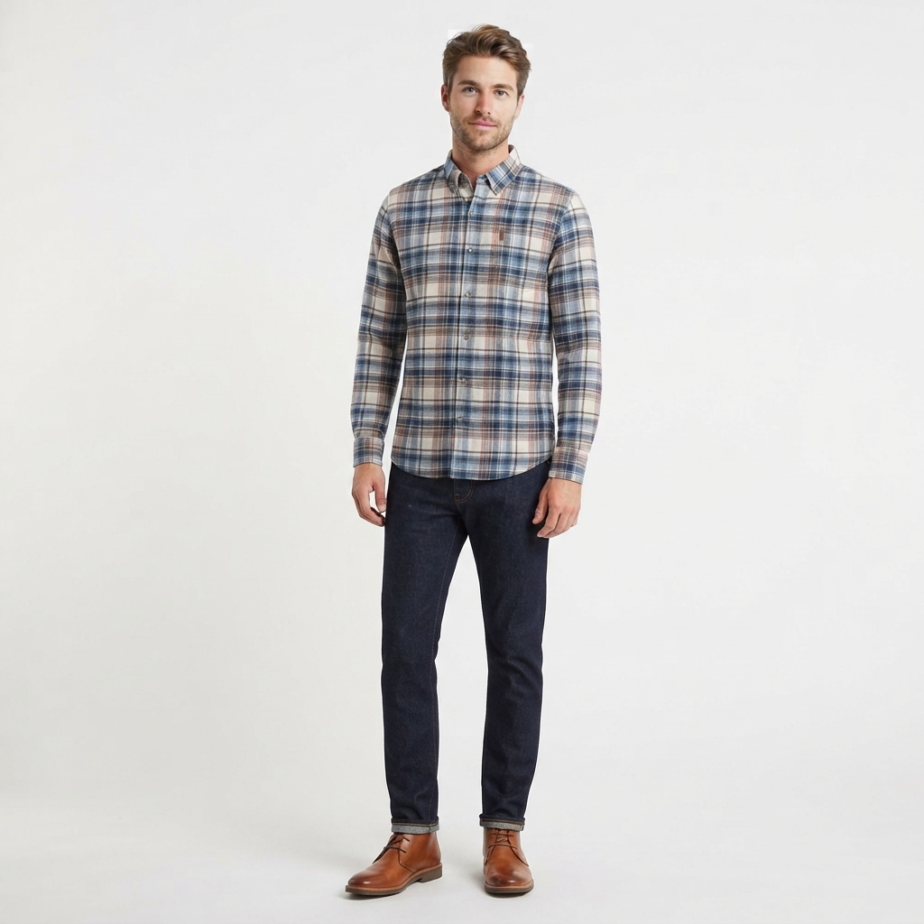Mens Chaps Double Brush Stretch Flannel Shirt - White Sand