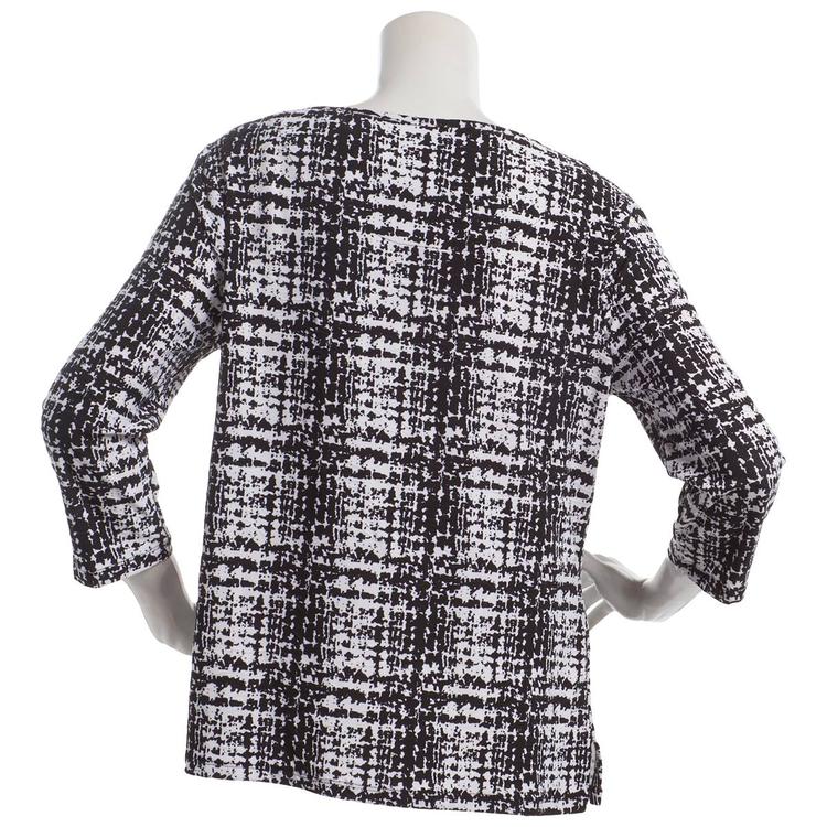 Plus Size Emily Daniels 3/4 Sleeve Plaid Jacquard Tunic Blouse