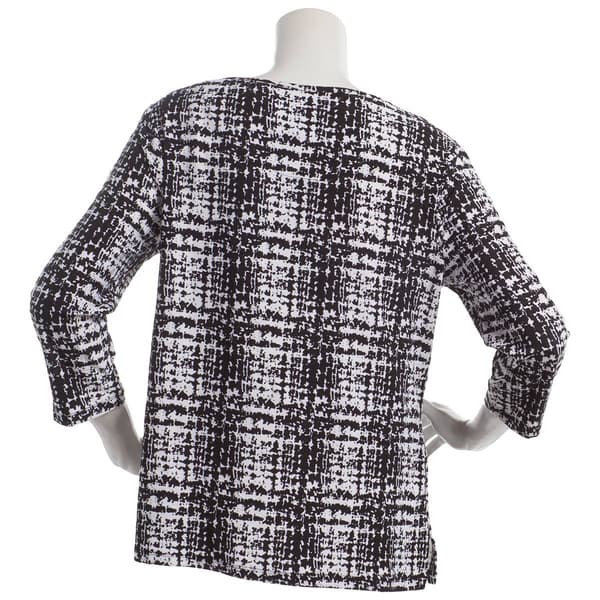 Womens Emily Daniels 3/4 Sleeve Plaid Jacquard Tunic Blouse