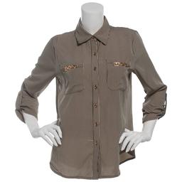 Womens Notations Long Sleeve Silky Stripe Casual Button Down