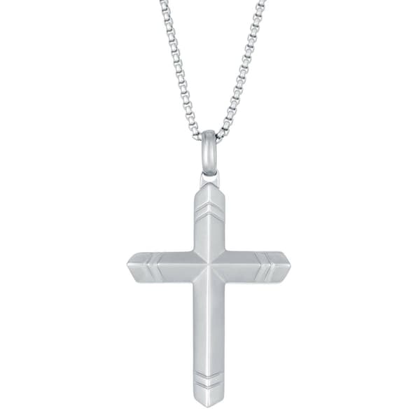 Mens Lynx Stainless Steel 24in. Chain Cross Pendant