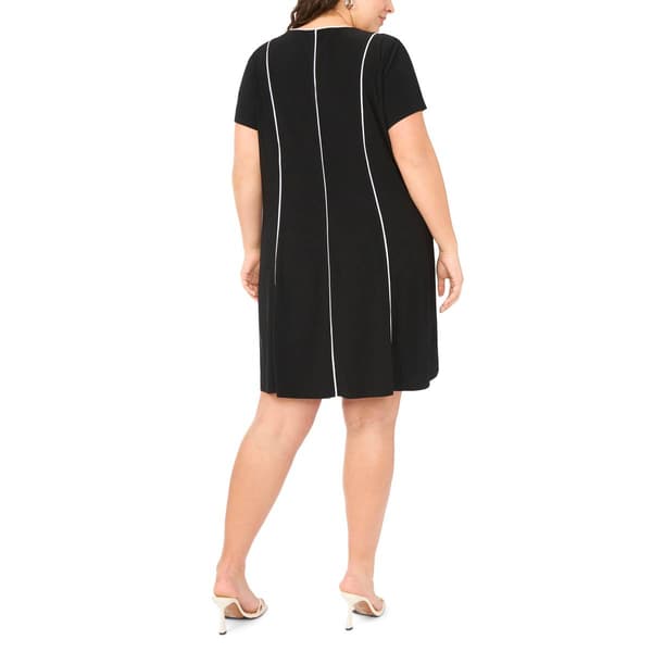 Plus Size MSK Short Sleeve V Neck Stripe A-Line Dress