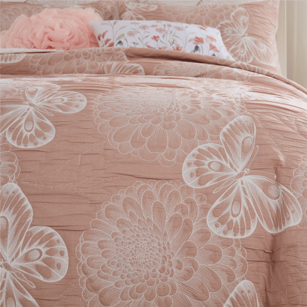 Mariposa Butterfly Blossom Reversible Matelassé Coverlet Set