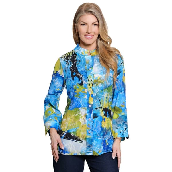 Womens Ali Miles 3/4 Sleeve Embroidered Abstract Print Blouse
