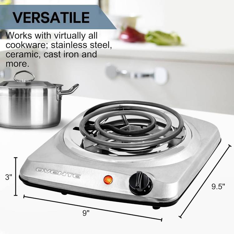 Ovente Electric Single Coil Burner Hot Plate Cooktop - Silver