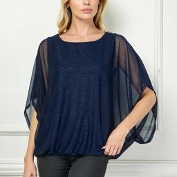 Womens Sara Michelle Batwing Sleeve Allover Glitter Blouse