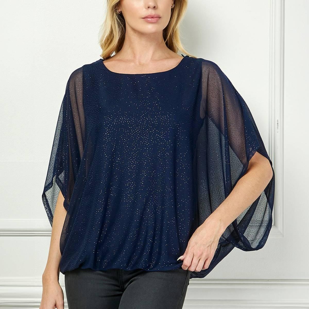 Womens Sara Michelle Batwing Sleeve Allover Glitter Blouse