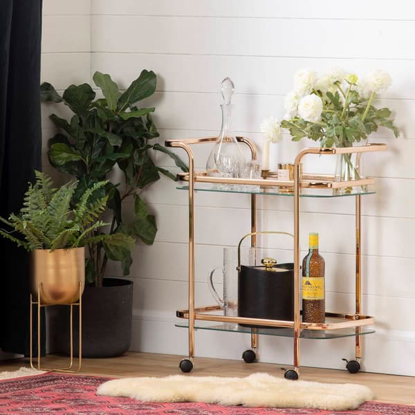 South Shore Maliza Gold and Glass Bar Cart