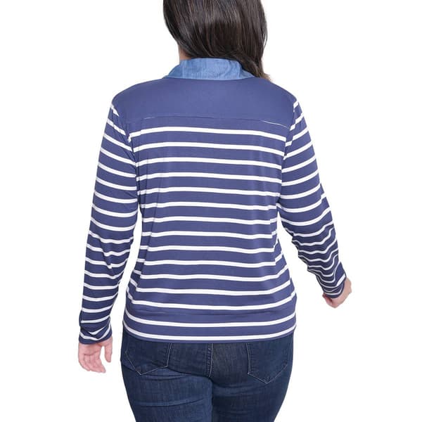 Womens NY Collection Zip Front Stripe French Terry Jacket