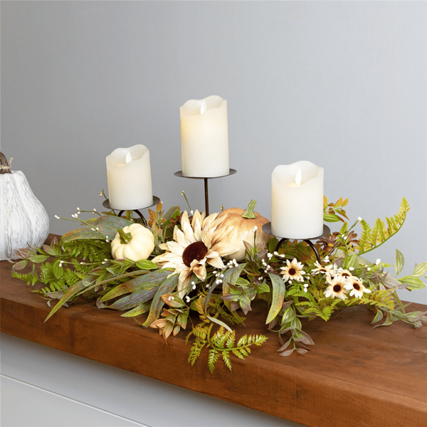 Northlight Sunflower & Pumpkins Fall Harvest Triple Candle Holder