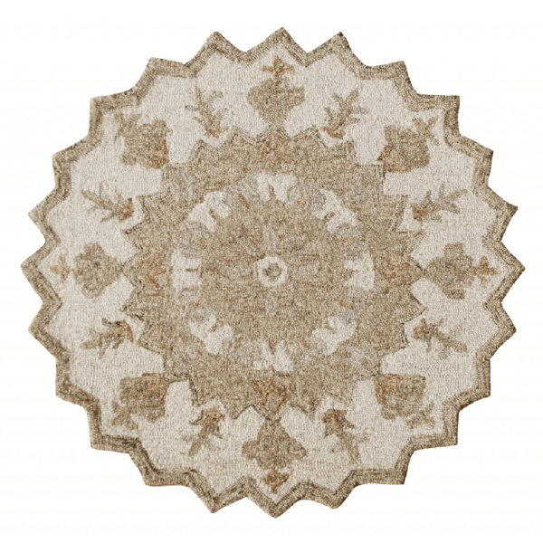 HomeRoots Round Tan Retro Modern Medallion Area Rug