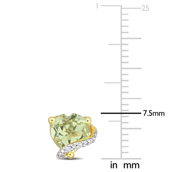 Gold Plated Sterling Silver Green Quartz & Diamond Stud Earrings