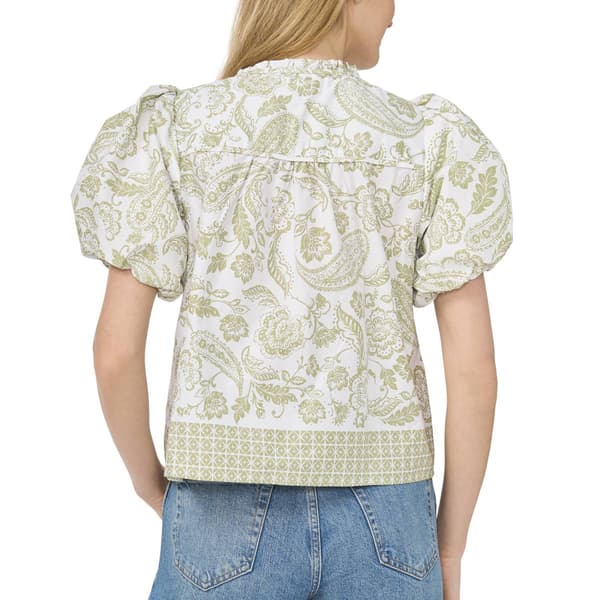 Womens Cece Short Elbow Sleeve Ruffle Neck Paisley Blouse