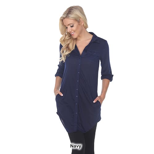 Womens White Mark Lakota Stretch Button Down Tunic Top