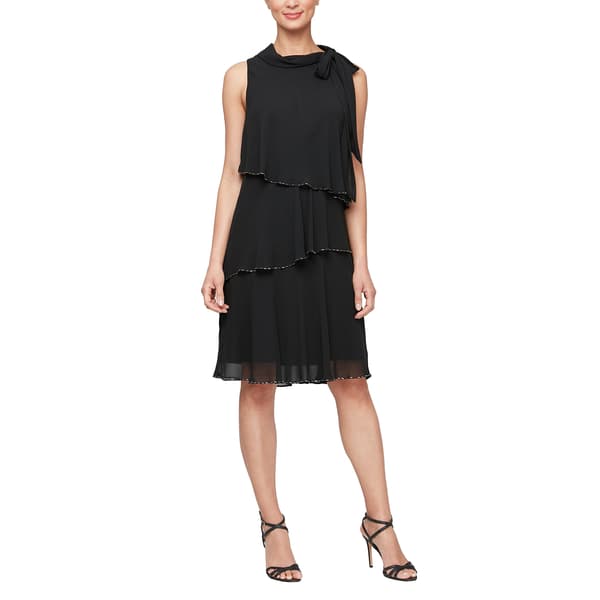 Womens SLNY Sleeveless Beaded Trim Tier Dress w/Tie Neck - image 