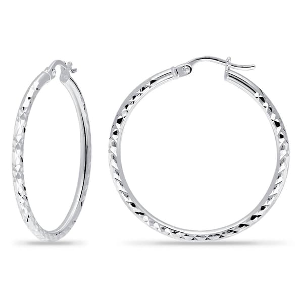 Designs by FMC 2mmx30mm Diamond Cut Round Hoop Earrings